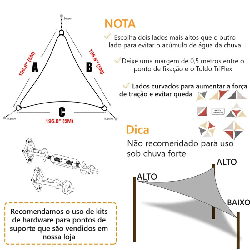 Toldo TriFlex - Proteção UV  + Cordas de Instalação de Brinde